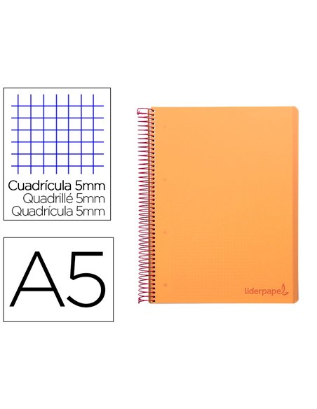 Cahier spirale liderpapel a5 micro wonder 240 pages 90g 5x5mm 6 trous 5 bandes couleurs orange.