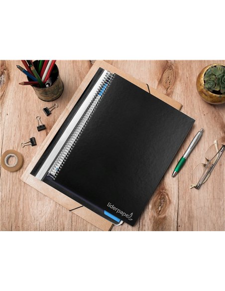 Cahier spirale liderpapel jolly couverture contrecollée a4 280p 75g/m2 5x5mm microperforé 4 trous coloris noir.