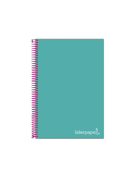 Cahier spirale liderpapel jolly couverture contrecollée a4 280p 75g/m2 5x5mm microperforé 4 trous coloris turquoise.