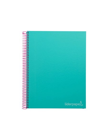 Cahier spirale liderpapel jolly couverture contrecollée a4 280p 75g/m2 5x5mm microperforé 4 trous coloris turquoise.