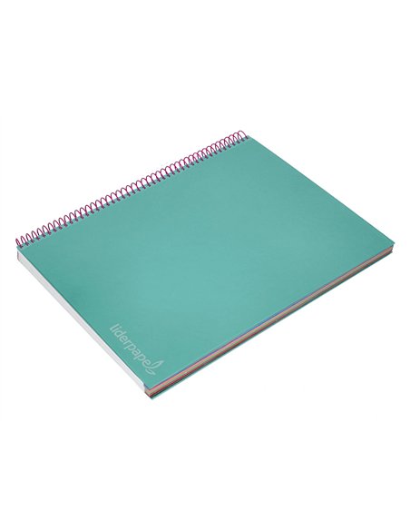 Cahier spirale liderpapel jolly couverture contrecollée a4 280p 75g/m2 5x5mm microperforé 4 trous coloris turquoise.