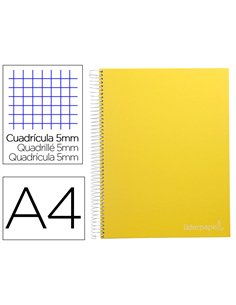 Cahier spirale liderpape jollycouverture contrecollée a4 280p 75g/m2 5x5mm microperforé 4 trous coloris jaune.
