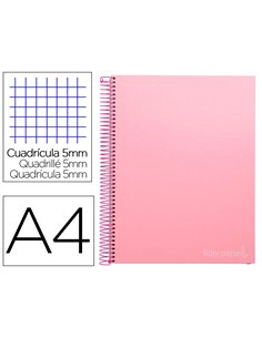 Cahier spirale liderpape jollycouverture contrecollée a4 280p 75g/m2 5x5mm microperforé 4 trous coloris rose.