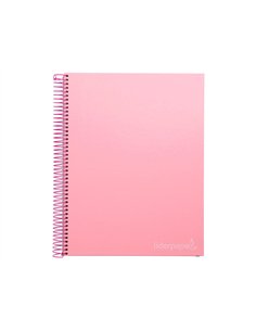 Cahier spirale liderpape jollycouverture contrecollée a4 280p 75g/m2 5x5mm microperforé 4 trous coloris rose. 2