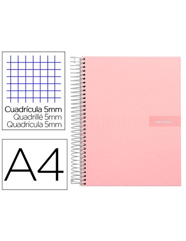 Cahier spirale liderpapel crafty couverture contrecollée a4 240p 90g/m2 5x5mm microperforé 4 trous coloris rose.