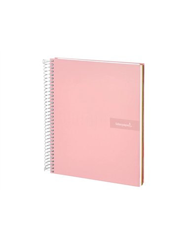 Cahier spirale liderpapel crafty couverture contrecollée a4 240p 90g/m2 5x5mm microperforé 4 trous coloris rose.