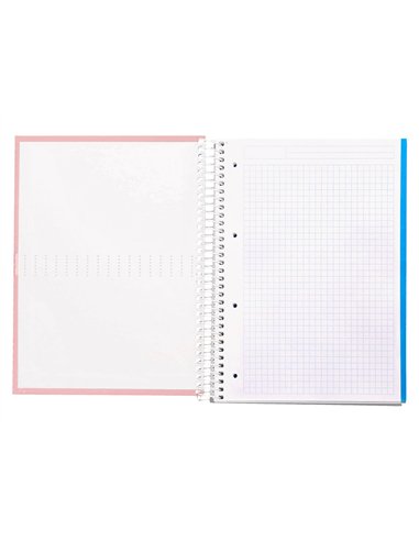 Cahier spirale liderpapel crafty couverture contrecollée a4 240p 90g/m2 5x5mm microperforé 4 trous coloris rose.