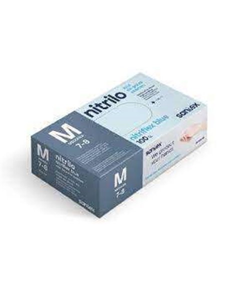 Gants d'examen en nitrile Santex Nitriflex Bleu, paquet de 100, taille M - 3,5 grammes - Sans poudre - Sans latex - Non stériles