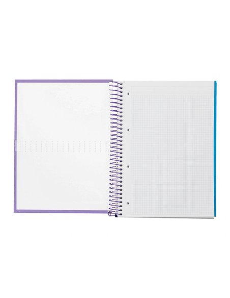 Cahier spirale liderpapel crafty couverture contrecollée a4 240p 90g/m2 5x5mm mnicroperforé 4 trous coloris violet.