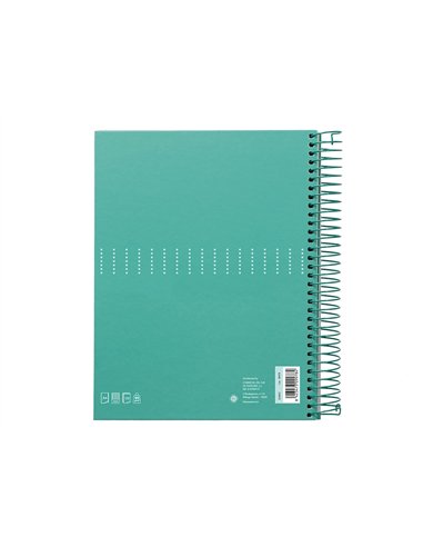 Cahier spirale liderpapel crafty couverture contrecollée a4 240p 90g/m2 5x5mm microperforé 4 trous coloris turquoise.