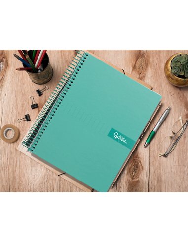 Cahier spirale liderpapel crafty couverture contrecollée a4 240p 90g/m2 5x5mm microperforé 4 trous coloris turquoise.