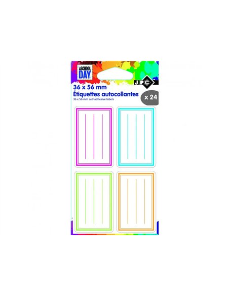 Sachet d etiquettes autocollantes wonday ecoliers 36 x 56 mm 24 unites coloris assortis.
