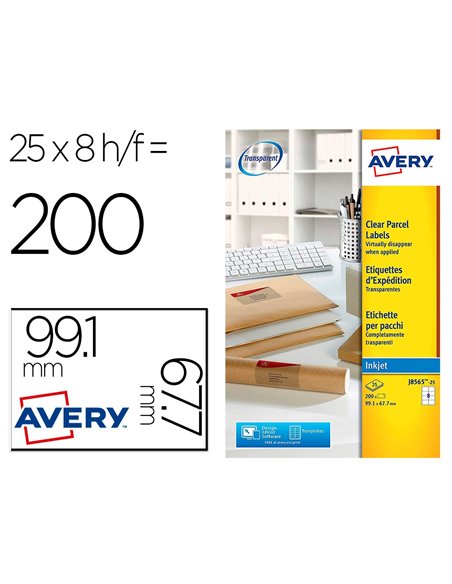 Etiquette autocollante avery adresse jet encre transparent 99,1 x 67,7 mm boite de 200.