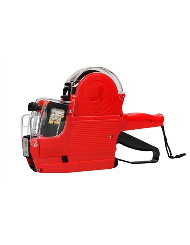 Pince à étiqueter q-connect 2 lignes 10 chiffres/ligne 250x165x50mm 520g coloris rouge rouleau encreur non inclus.