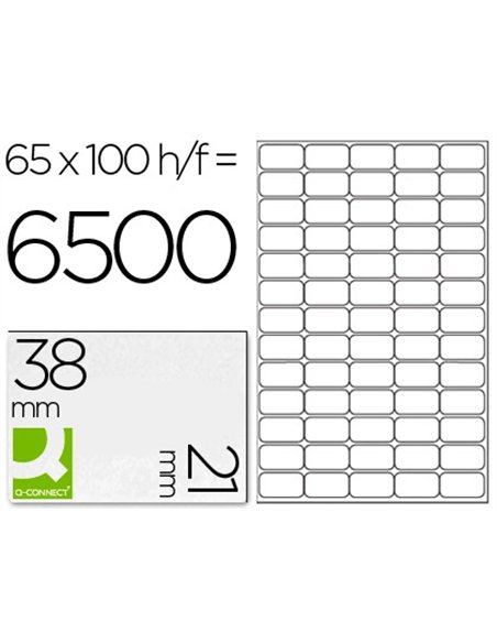 Étiquette adhésive q-connect 38.1x21.2mm coins arrondis imprimante jet d'encre laser copieur 100 feuilles 6500 unités.