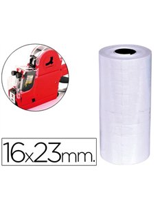 Étiquette adhésive q-connect pour étiqueteuse 2 lignes 10 chiffres format 16x23mm coloris blanc rouleau 700 unités.