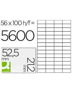 Étiquette adhésive q-connect 52.5x21.2mm coins droits imprimante jet encre laser copieur boîte 100 feuilles 5600 unités.