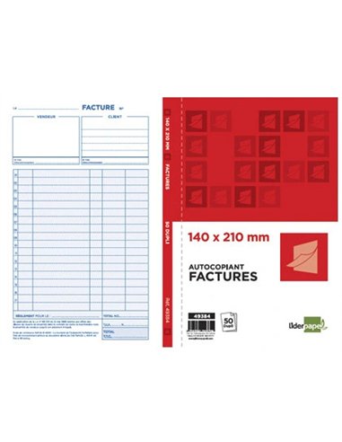 Manifold autocopiant liderpapel factures 140x210mm 50 duplis.