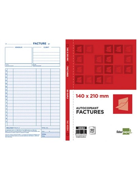 Manifold autocopiant liderpapel factures 140x210mm 50 duplis.