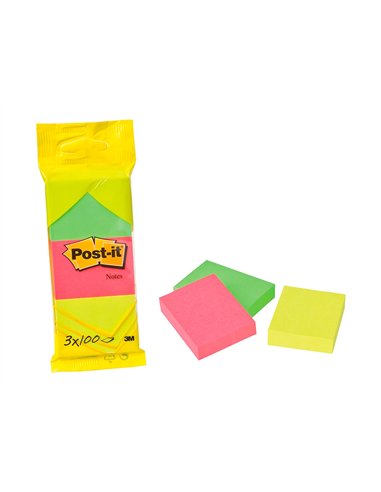 Bloc-notes post-it couleurs énergiques 51x38mm 100f repositionnables 5 coloris assortis 12 blocs.