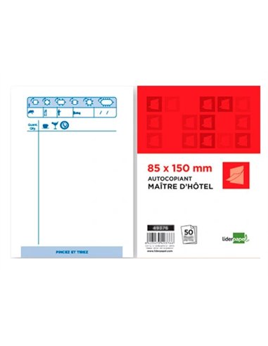 Bloc maître hôtel liderpapel papier autocopiant 85x150mm 50 triplis.