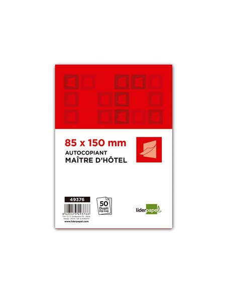 Bloc maître hôtel liderpapel papier autocopiant 85x150mm 50 duplis.