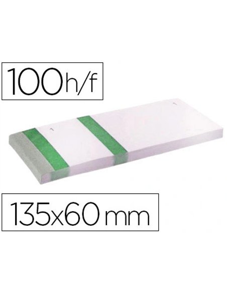 Bloc vendeur liderpapel 2 coupons détachables 100 feuilles 60x135mm papier blanc bande couleur coloris vert.