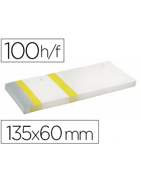 Bloc vendeur liderpapel 2 coupons détachables 100 feuilles 60x135mm papier blanc bande couleur coloris jaune.