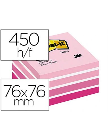 Bloc-notes post-it 76x76mm 450f repositionnables coloris rose pastel.