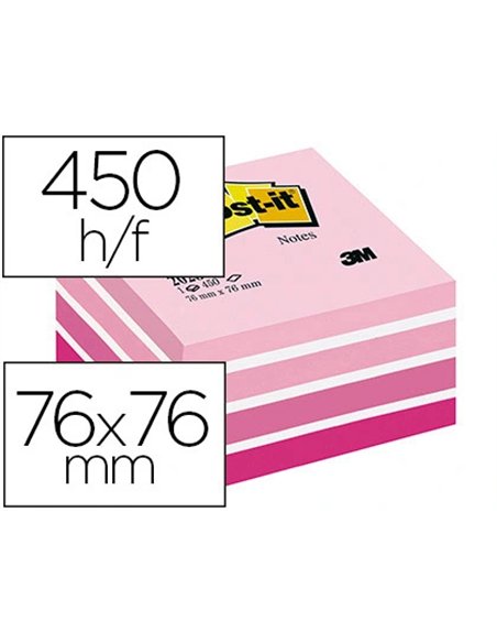 Bloc-notes post-it 76x76mm 450f repositionnables coloris rose pastel.