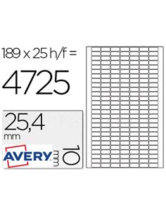 Étiquette adhésive avery papier blanc certifié fsc recyclable enlevable toute imprimante 10x25,4mm 4725 unités.