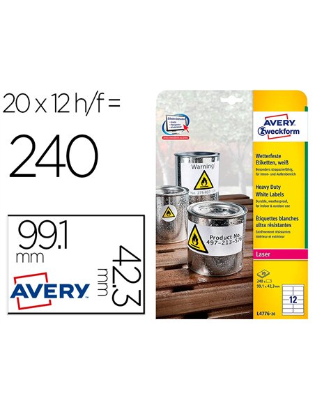 Etiquette avery ultra resistantes polyester laser blanc 99,1 x 42,3mm boite de 240.