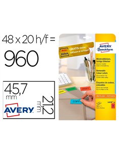 Étiquette couleur avery enlevable sans trace toute imprimante idéale classement 21,2x45,7mm 960 unités coloris rouge.