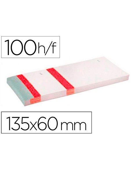 Bloc vendeur liderpapel 2 coupons détachables 100 feuilles 60x135mm papier blanc bande couleur coloris rouge.