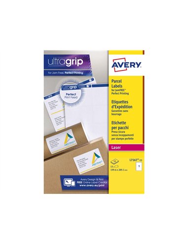 Etiquette expedition avery impression laser 199,6x289,1mm coloris blanc pochette 15 unites.