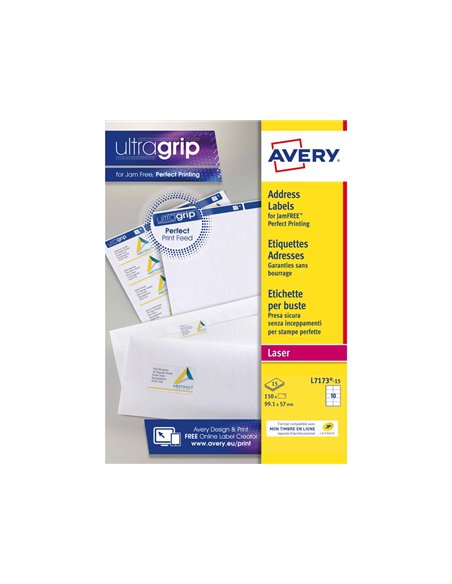 Etiquette expedition avery impression laser 99,1x57mm coloris blanc pochette 150 unites.