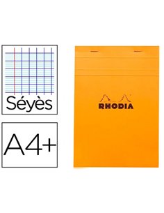 Bloc bureau rhodia a4+ papier vélin surfin couverture enduite enveloppante 210x320mm 80f détachables 80g séyès orange.