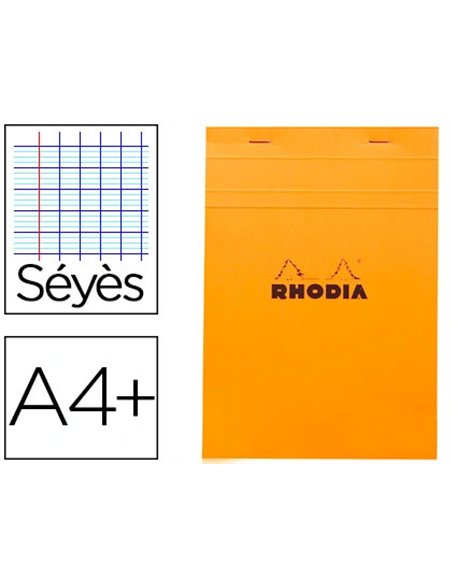Bloc bureau rhodia a4+ papier vélin surfin couverture enduite enveloppante 210x320mm 80f détachables 80g séyès orange.