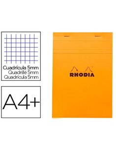 Bloc bureau rhodia a4+ papier vélin surfin couverture enduite enveloppante 218x318mm 80f détachables 80g 5x5mm orange.