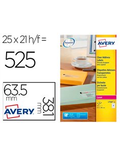 Etiquette autocollante avery adresse jet encre transparent 63,5 x 38,1 mm boite de 525.