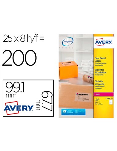 Etiquette autocollante avery expedition laser transparent99,1 x 67,7 mm boite de 200.