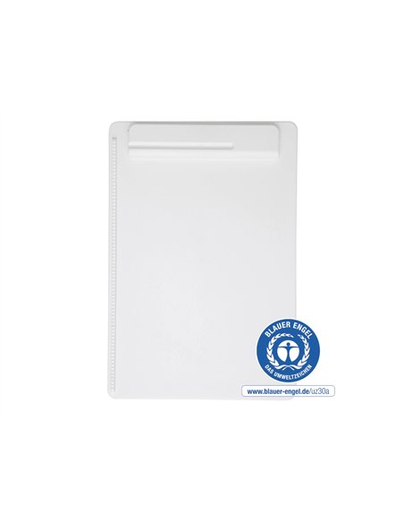 Porte-bloc maul go a4 plastique recycle porte-stylo integre dans pince coloris blanc.