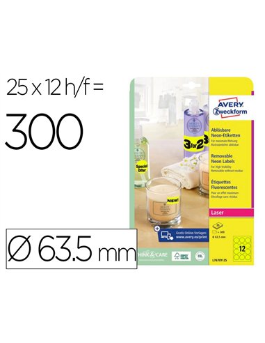 Etiquette avery fluorescente laser jaune 63,5 mm boite de 300.