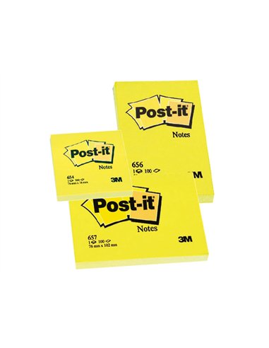 Bloc-notes post-it 655 76x127mm 100f/bloc repositionnables coloris jaune.