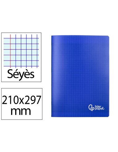 Cahier piqure liderpapel couverture pp 210x297mm 96p seyes coloris bleu.