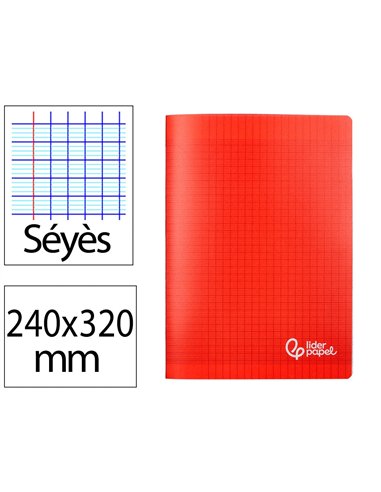 Cahier piqure liderpapel couverture pp 240x320mm 48p seyes coloris rouge.