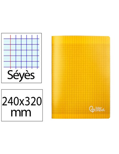Cahier piqure liderpapel couverture pp 240x320mm 48p seyes coloris jaune.