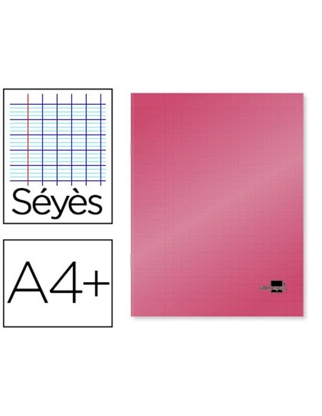 Cahier piqué liderpapel couverture plastique souple a4+ 24x32cm 96 pages séyès coloris rouge.