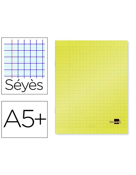 Cahier piqué liderpapel couverture plastique souple a5+ 17x22cm 90g 96 pages séyès coloris jaune.