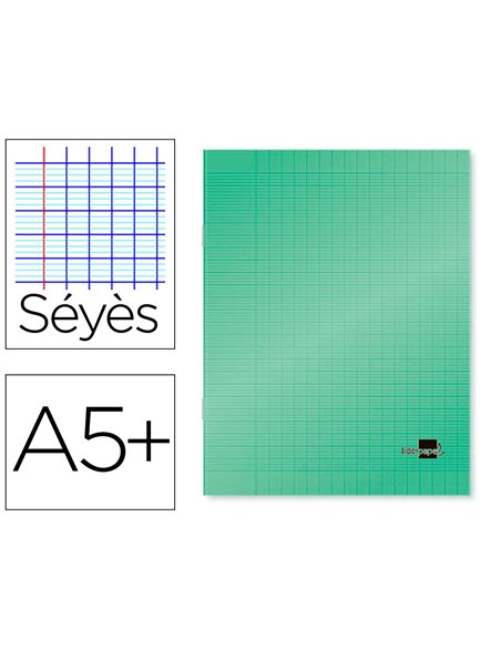 Cahier piqué liderpapel couverture plastique souple a5+ 17x22cm 90g 96 pages séyès coloris vert.